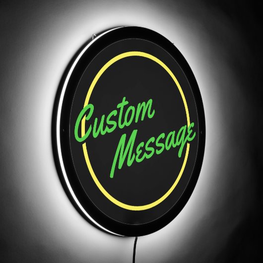 Retro Custom Yellow Green Script LED Sign (Angle)