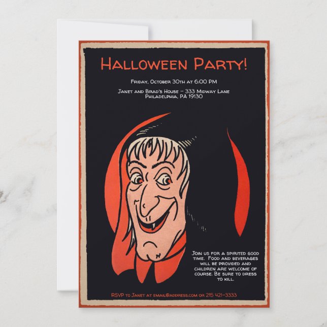 Retro Customizable Witch Invitation (Front)
