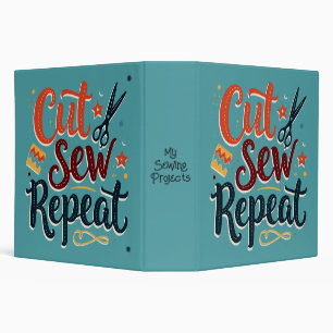 Retro "Cut Sew Repeat" Sewing Lover Design 3 Ring Binder