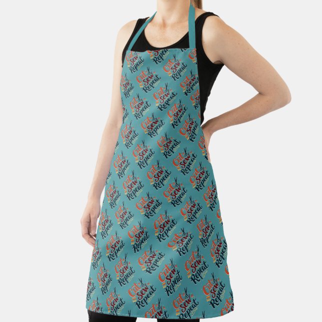 Retro "Cut Sew Repeat" Sewing Lover Design Apron (Insitu)