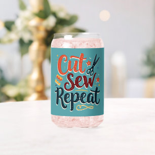 Retro "Cut Sew Repeat" Sewing Lover Design Can Glass