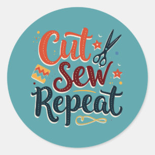 Retro "Cut Sew Repeat" Sewing Lover Design Classic Round Sticker