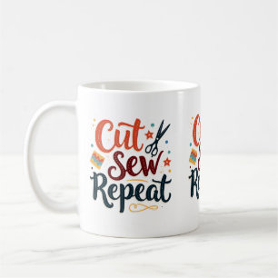 Retro "Cut Sew Repeat" Sewing Lover Design Coffee Mug