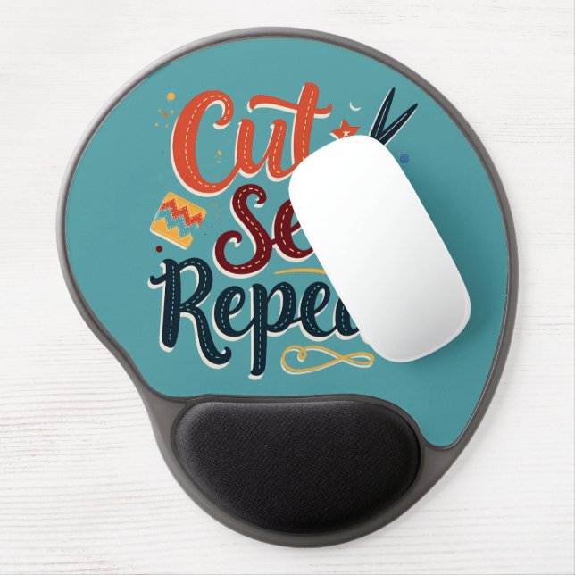 Retro "Cut Sew Repeat" Sewing Lover Design Gel Mouse Pad (Left Side)