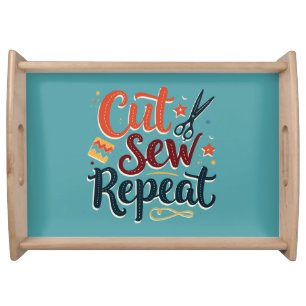 Retro "Cut Sew Repeat" Sewing Lover Design Serving Tray