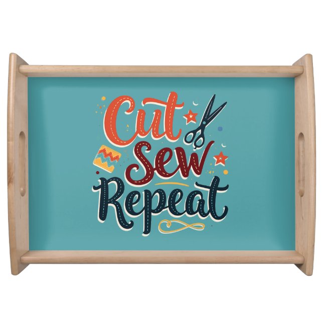 Retro "Cut Sew Repeat" Sewing Lover Design Serving Tray (Front)