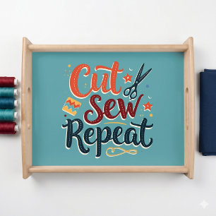 Retro "Cut Sew Repeat" Sewing Lover Design Serving Tray