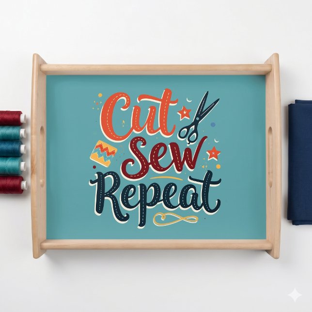 Retro "Cut Sew Repeat" Sewing Lover Design Serving Tray (Retro Cut Sew Repeat Sewing Lover Design Serving Tray)