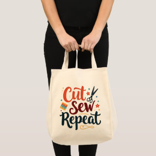 Retro "Cut Sew Repeat" Sewing Lover Design Tote Bag