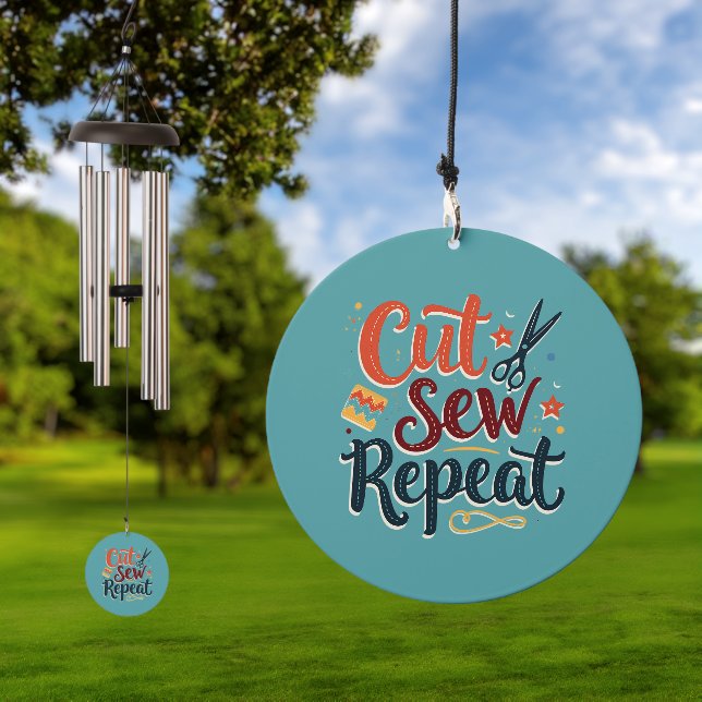 Retro "Cut Sew Repeat" Sewing Lover Design Wind Chime (Outdoor)