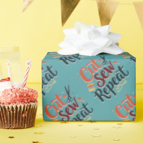 Retro "Cut Sew Repeat" Sewing Lover Design Wrapping Paper