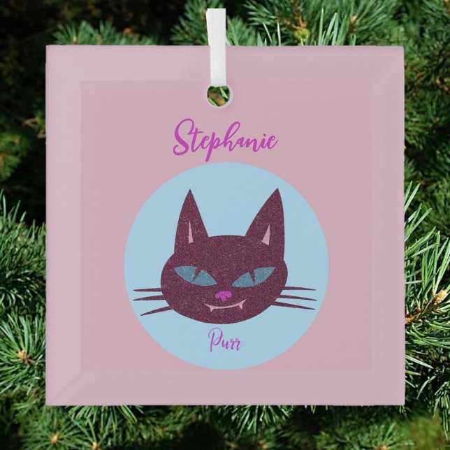 Retro Cute and Whimsical Purring Kitty Glass Ornament (Creator Uploaded)
