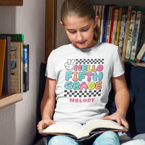 Retro cute back to school fifth grade t_shirt