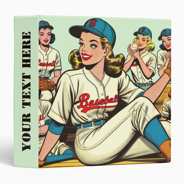 Retro Cute Baseball Girls Comics 3 Ring Binder (Front/Spine)