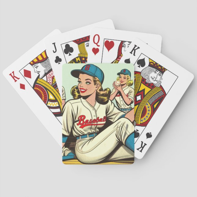 Retro Cute Baseball Girls Comics Poker Cards (Back)