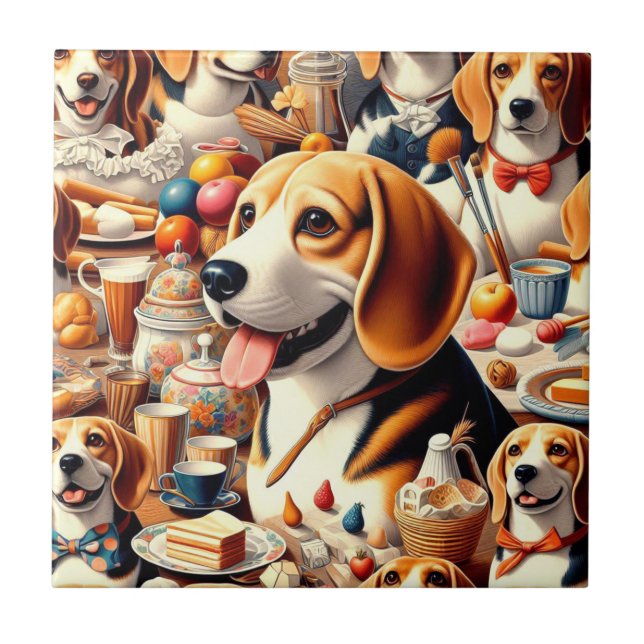 Retro Cute Beagle Illustration Ceramic Tile (Front)
