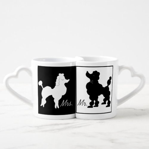 Retro Cute Black and White Poodles Newly Wed Coffee Mug Set
