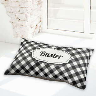 Retro Cute Black & White Gingham Check Dog Bed