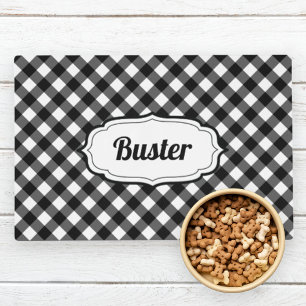 Retro Cute Black & White Gingham Check Pet Placemat