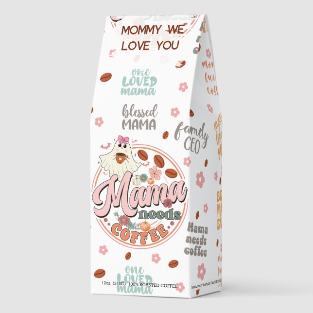 Retro Cute Boo Halloween Mama Needs Coffee Roasted (Front)