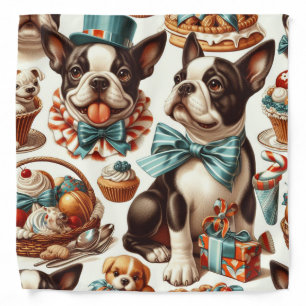 Retro Cute Boston Terrier Illustration Bandana