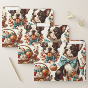 Retro Cute Boston Terrier Illustration File Folder