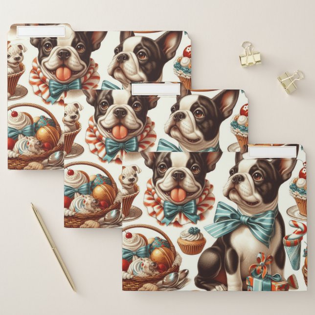 Retro Cute Boston Terrier Illustration File Folder (Set)