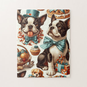 Retro Cute Boston Terrier Illustration Jigsaw Puzzle