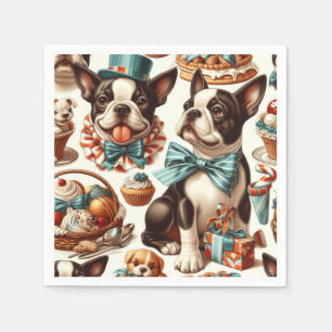 Retro Cute Boston Terrier Illustration Napkins