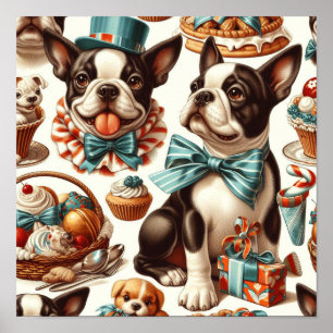 Retro Cute Boston Terrier Illustration Poster