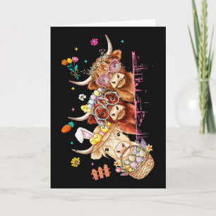 Retro Cute Bunny Easter Day Cow Lover Spring Seaso Card