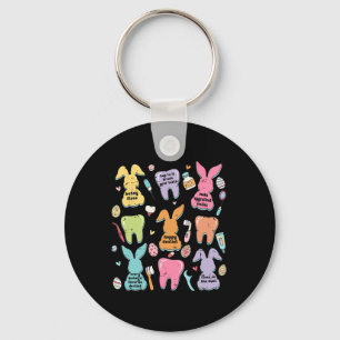 Retro Cute Bunny Teeth Dental Squad Funny Dentist Keychain