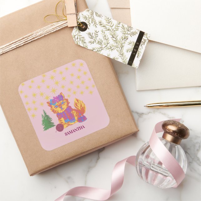 Retro Cute Cat Christmas Sticker (Gifting)