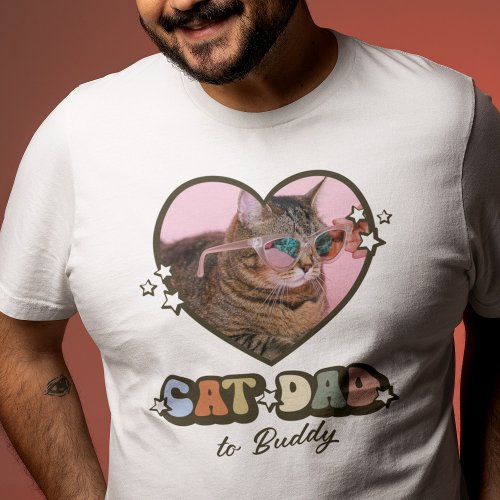Retro Cute Cat Dad Heart Photo T_Shirt