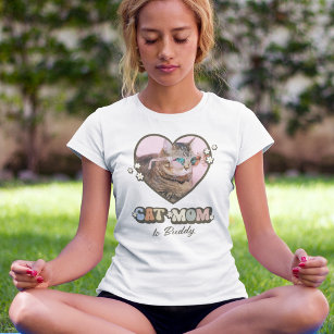 Retro Cute Cat Mom Heart Photo T-Shirt