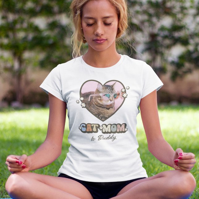 Retro Cute Cat Mom Heart Photo T-Shirt (Creator Uploaded)