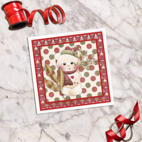 Retro Cute Christmas Polar Bear Decoupage Napkins