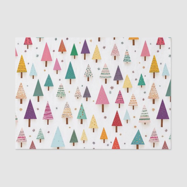 Retro Cute Christmas Trees Tissue Paper (Front)
