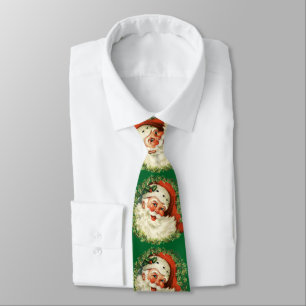 Retro Cute Chubby Santa Wreath Holiday Apparel Tie