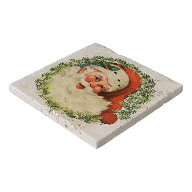 Retro Cute Chubby Santa Wreath Holiday Kitchenware Trivet (Corner)