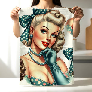Retro Cute Classic Pinup Kitchen Towel