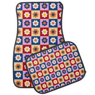 Retro Cute colorful Flowers Pattern Car Floor Mat