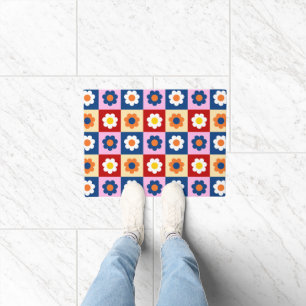 Retro Cute colorful Flowers Pattern Doormat