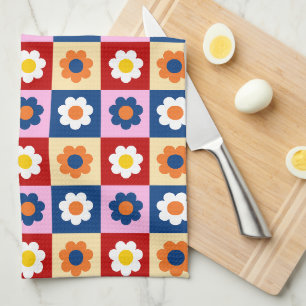 Retro Cute colorful Flowers Pattern Kitchen Towel