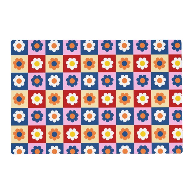 Retro Cute colorful Flowers Pattern  Placemat (Front)