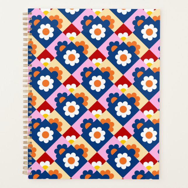 Retro Cute colorful Flowers Pattern  Planner (Front)