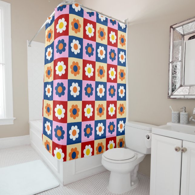 Retro Cute colorful Flowers Pattern  Shower Curtain (In Situ)