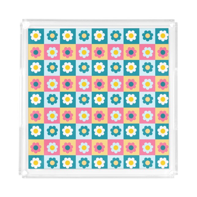 Retro Cute colorful Pastel Flowers Pattern  Acrylic Tray (Front)