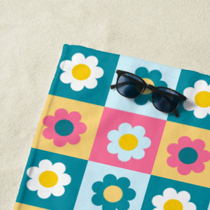 Retro Cute colorful Pastel Flowers Pattern  Beach Towel