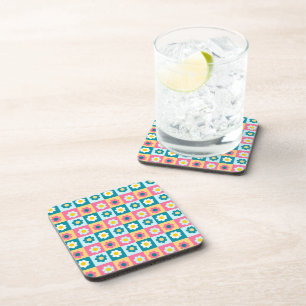 Retro Cute colorful Pastel Flowers Pattern Beverage Coaster